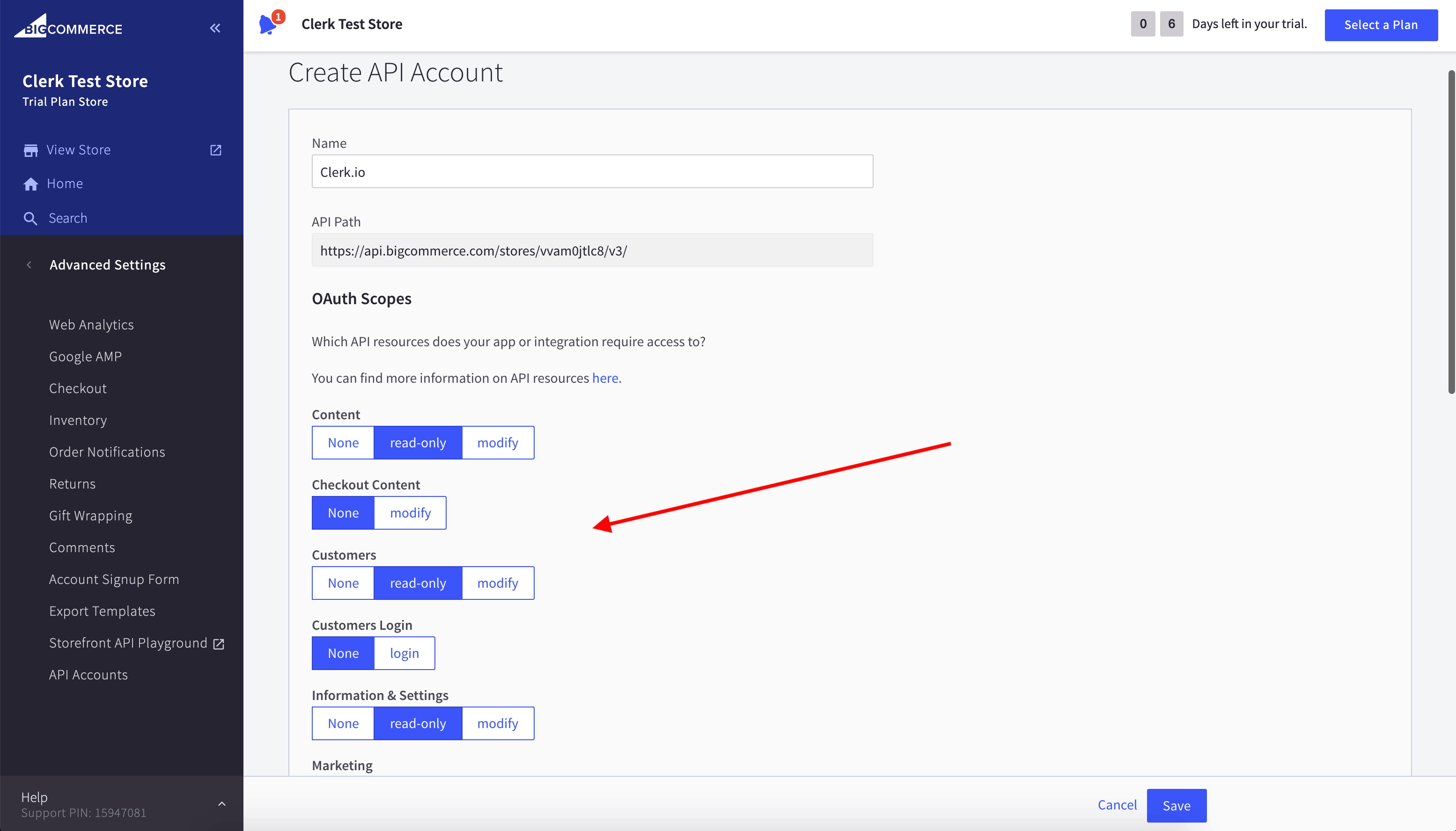 API account permissions
