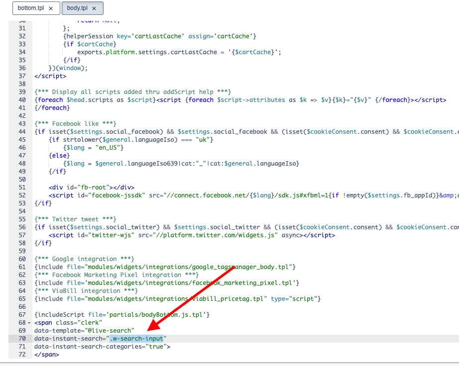Updated Instant Search selector