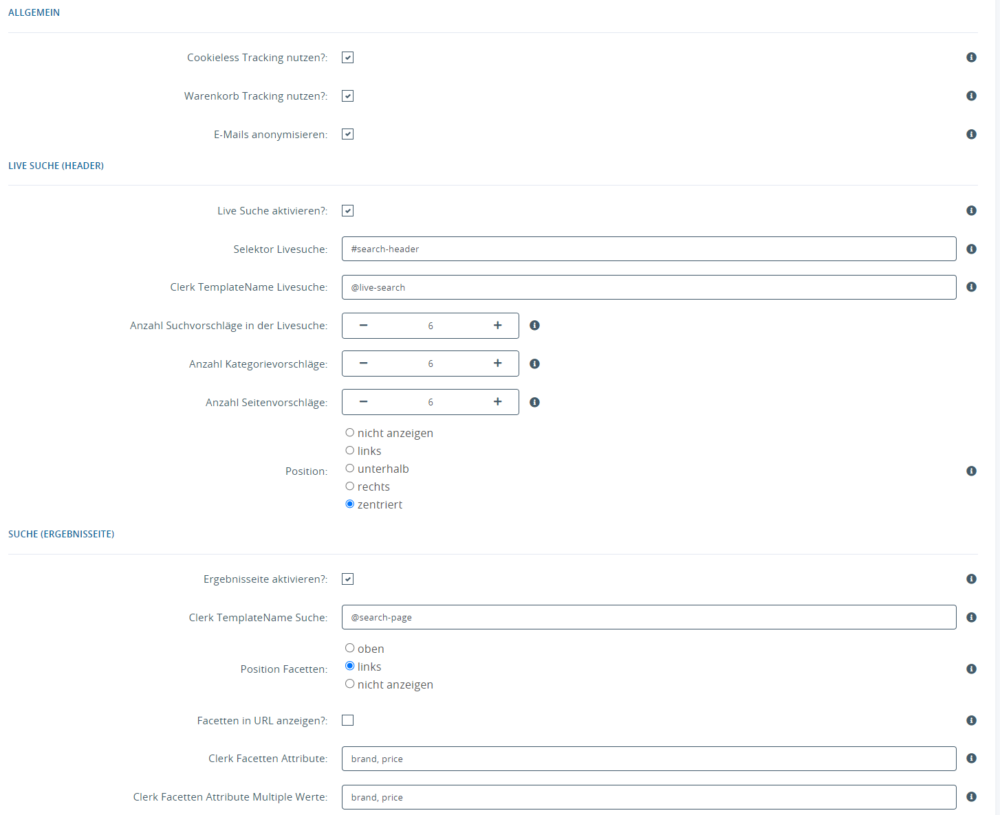 Tracking and Search settings