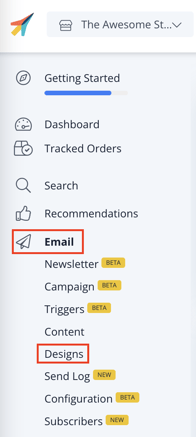 Email designs menu