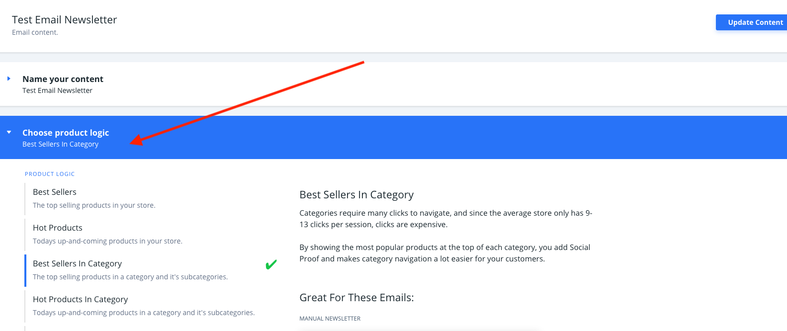 Product logic selection