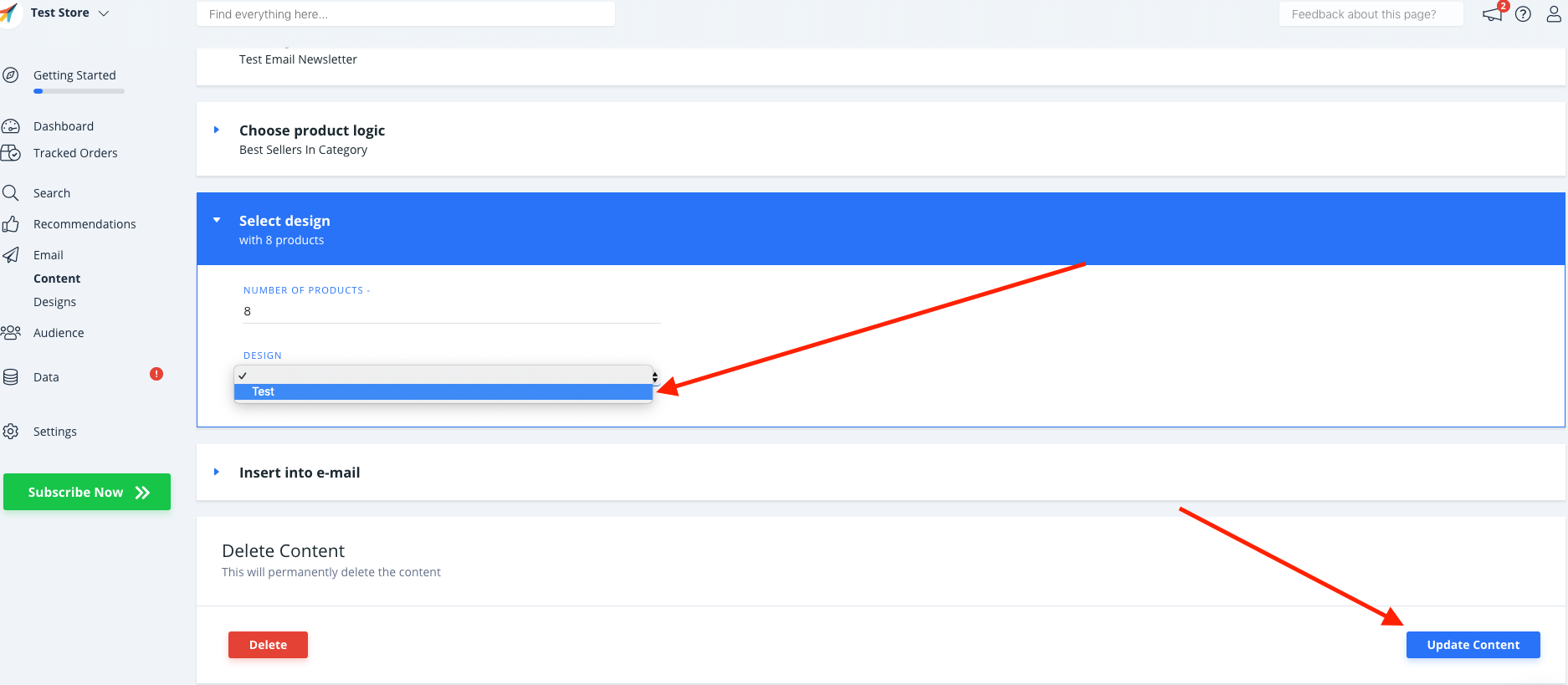 Update content settings