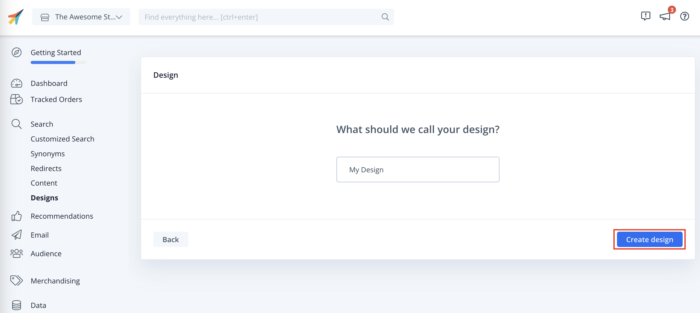 Create design button