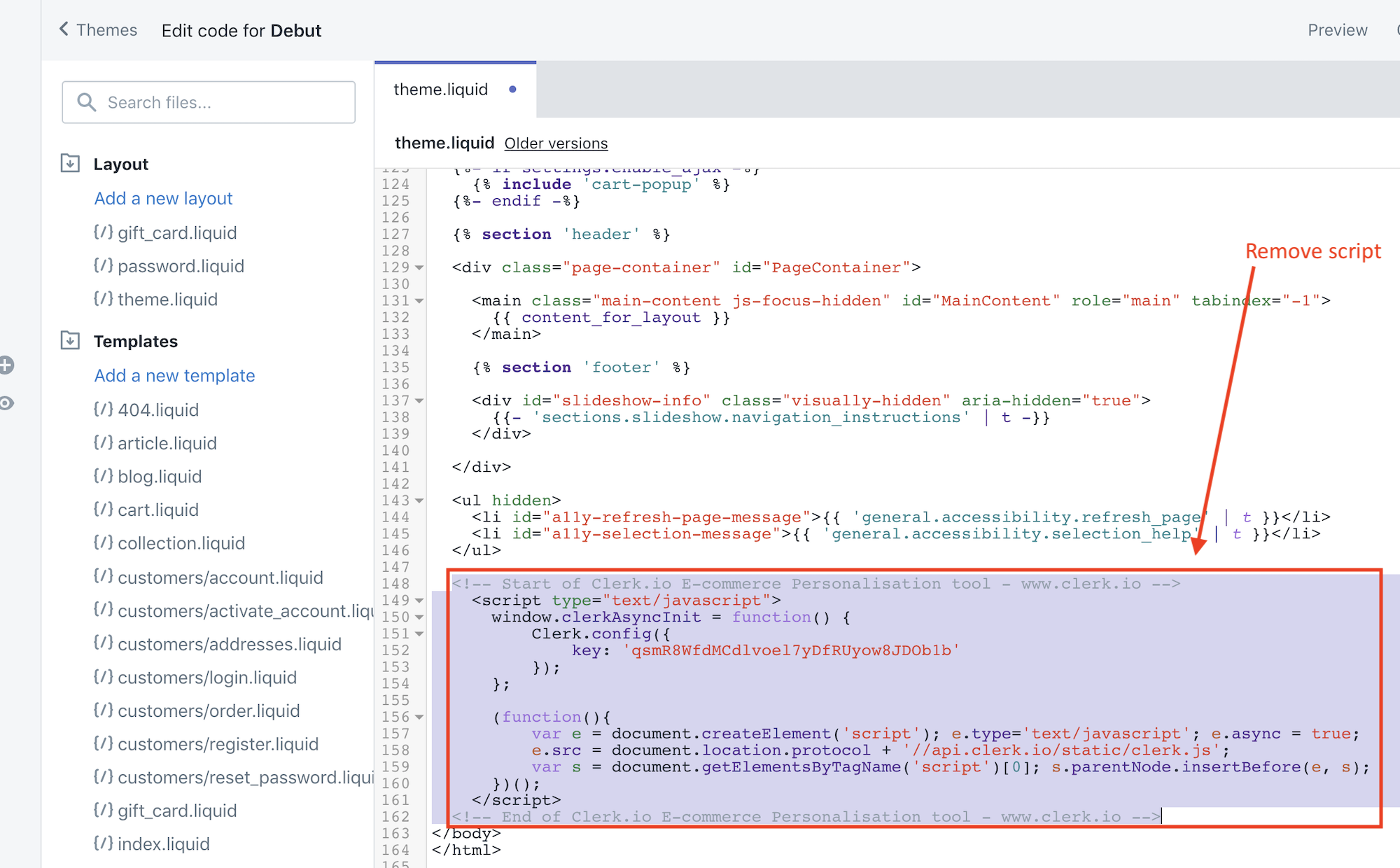 Remove old Clerk.js script