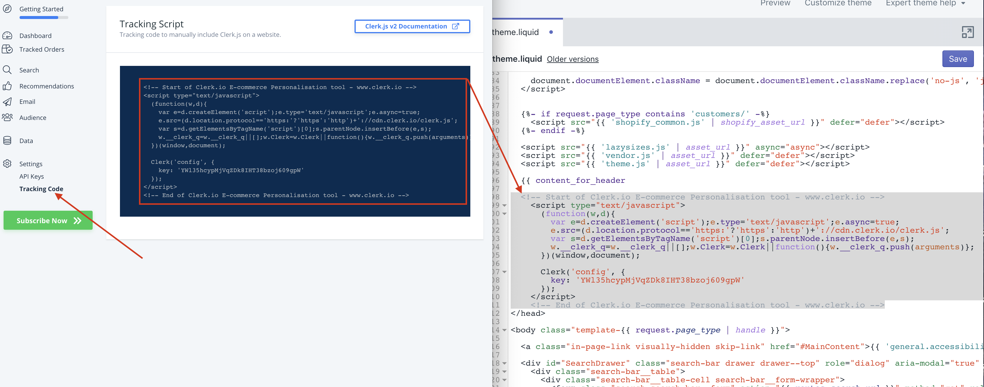 Insert Clerk.js 2 tracking code