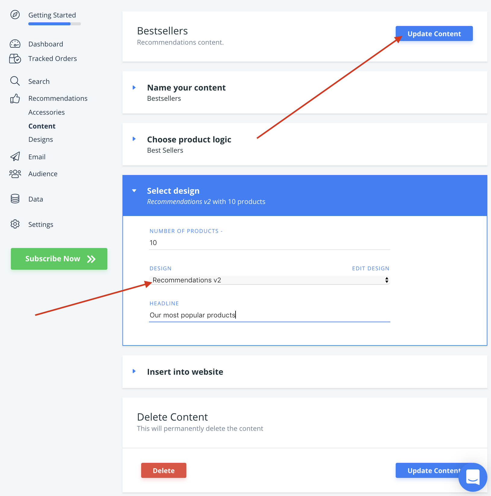 Update content with new design