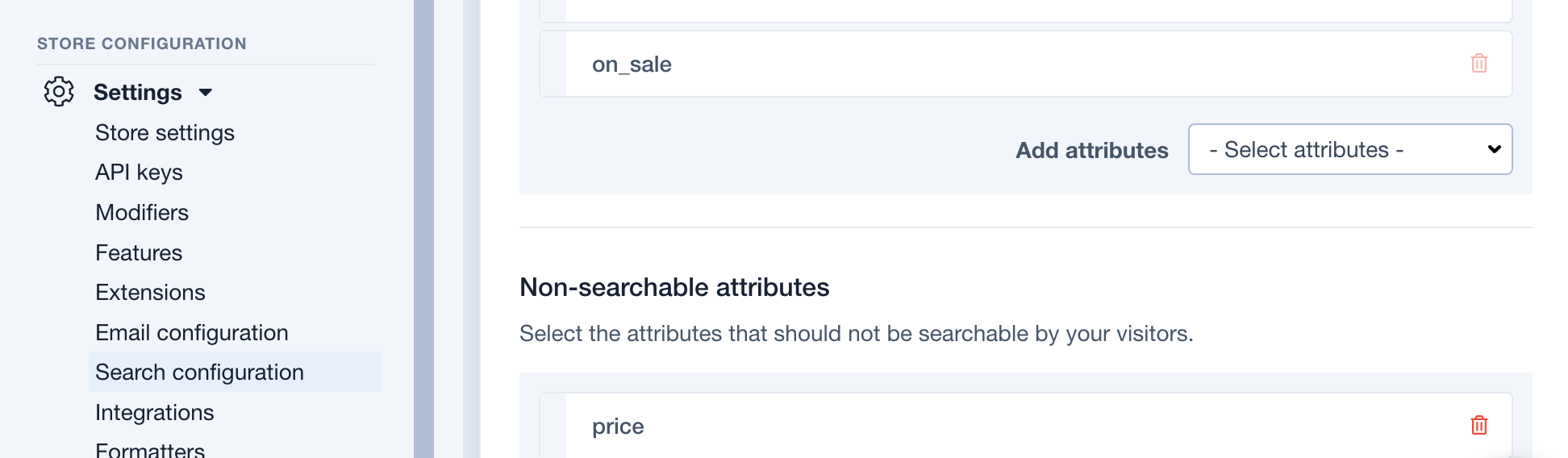 Screenshot of the search settings section