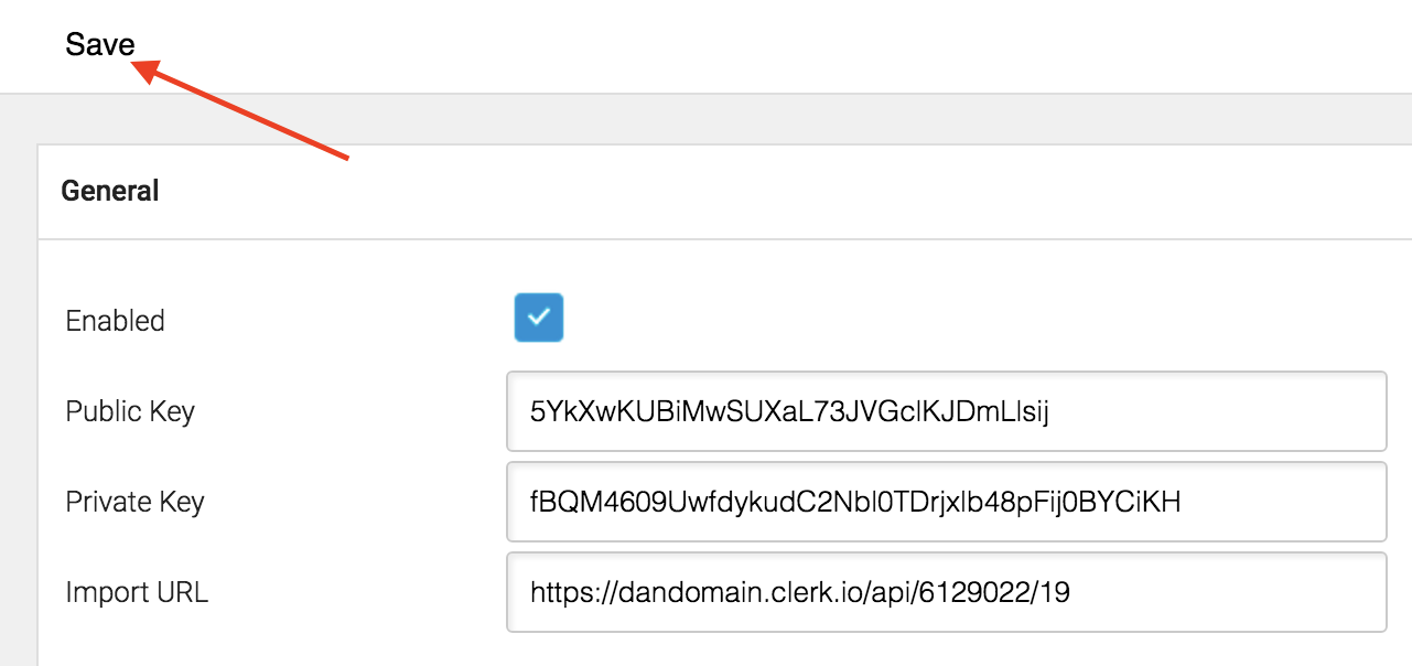 Clerk keys configuration
