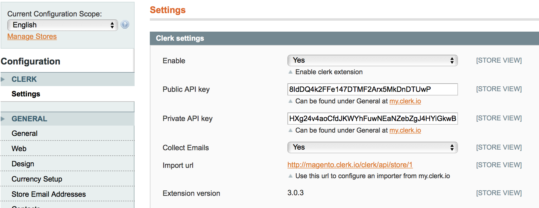 Magento 1 Clerk settings