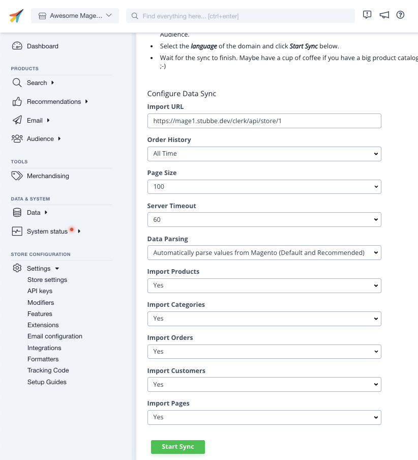 Data sync configuration