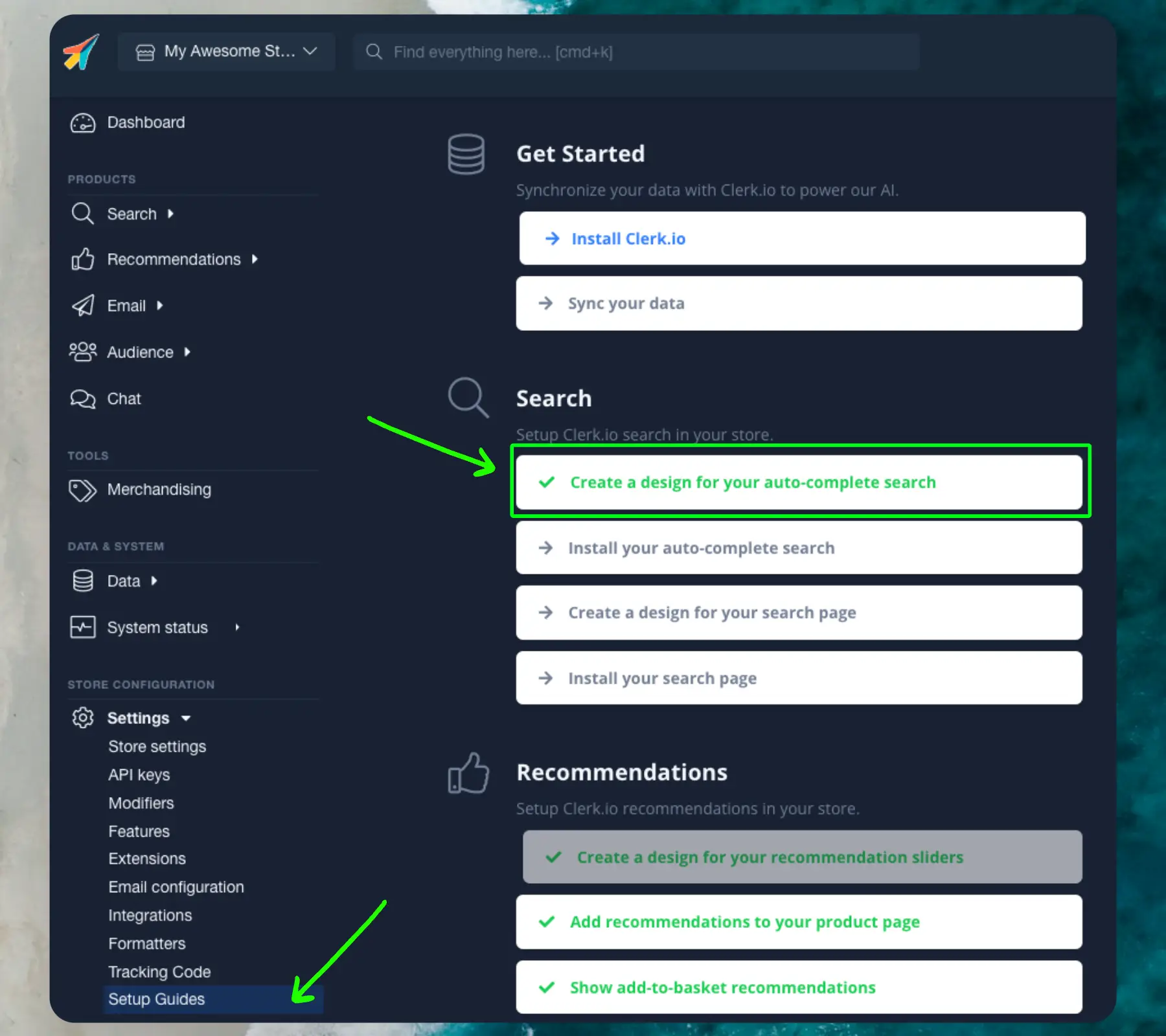 setup guide live search