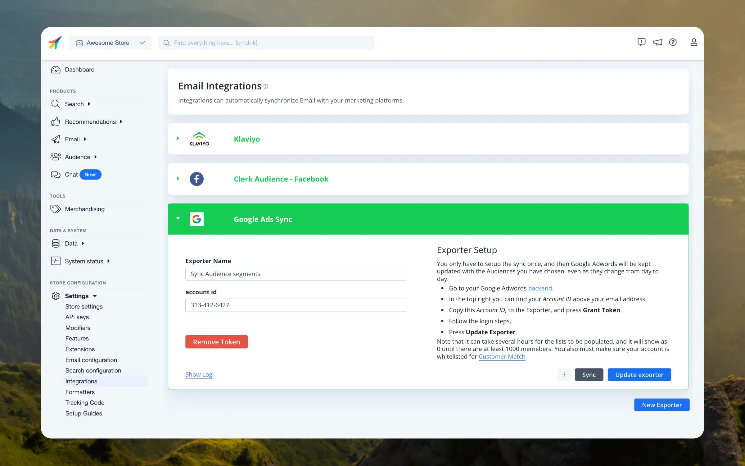 Integrations page