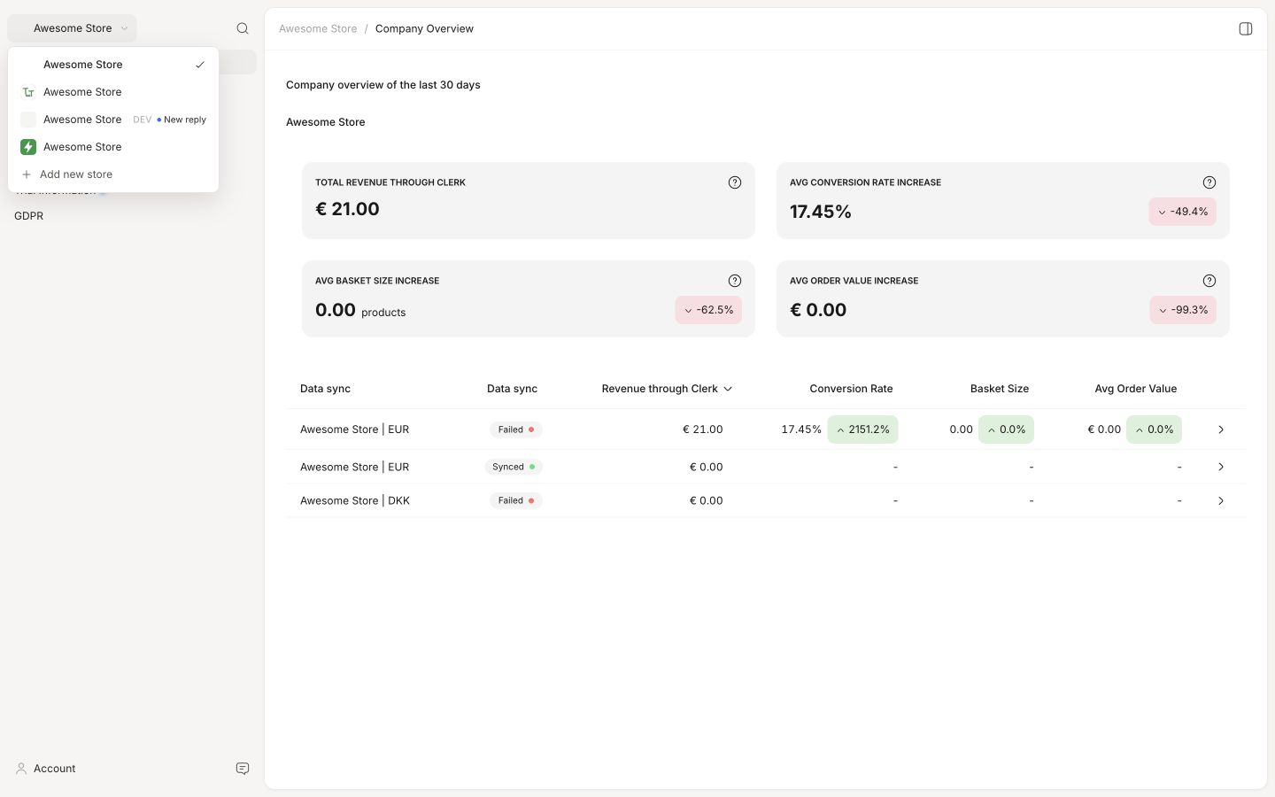 Backend in the Clerk.io backend