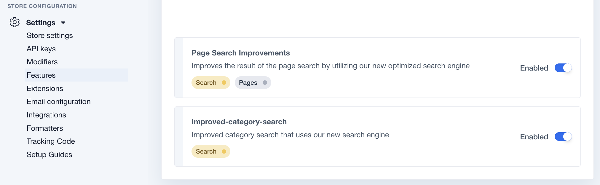 Improved page and category search settings